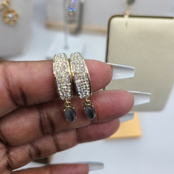 - Givenchy Earrings • Glittering Rhinestones w/ Gray Dangling Stone • Pierced - Picture 2 of 5